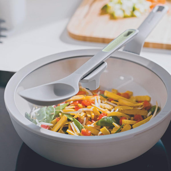 Balance 11" Ceramic Wok Pan, 4.4Qt Nonstick Stir Fry Pan | Flat Base Induction Wok with Straining Spoon Rest Glass Lid, Recycled Aluminum, PFAS & PTFE Free Non Toxic Coating, Moonmist2