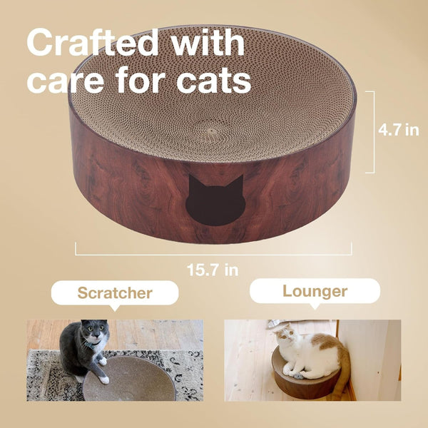 Necoichi Cat Scratcher Bowl for Indoor Cats - Cat Scratching Lounger with Reversible Usability and Extra Comfort for Lounge, Cardboard Bed Couch / (Regular, Dark Cherry)3