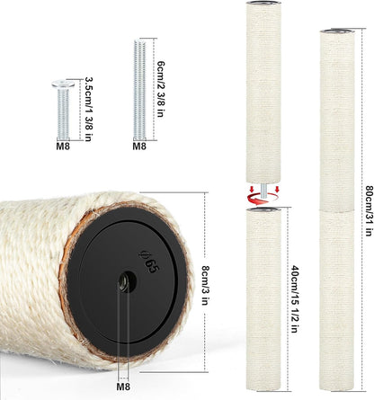 4 PCS M8 Cat Scratching Post Replacement, 15.7 X 3.1 Inch Sisal Pole Cat Tree Replacement Post with Screws, Refill Scratcher Posts for Indoor Kitten Tree Tower Spare Cat Furniture Protector2