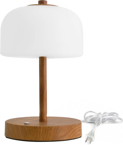 9.5" Small Plug-In Touch Control Table Lamp with USB A+C Charging Ports, Wood Grain Dimmable LED Bedside Lamp with 3 Color Temperatures, Modern Table Lamps for Bedroom Nightstand Living Room9