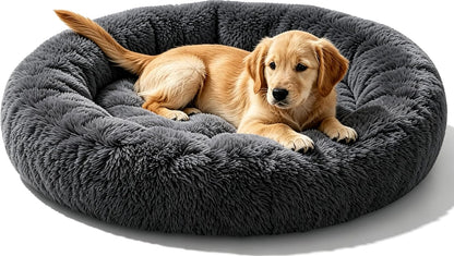 Calming Donut Dog and Cat Bed for Indoor Cats, Anti-Anxiety round Fluffy Soft Washable Small Pet Bed for Puppy and Kitten, Warming Comfortable Luxury Anti-Slip Waterproof Mute Base 20In Gray11
