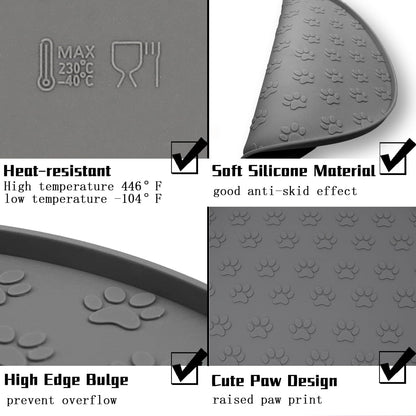 Silicone Pet Food Mat, Dog Food and Water Mat, Raised Edge Rubber Mat for Dog Bowls, Prevents Food and Water from Staining Floors, Suitable for Small and Medium Pets，10.6'' (Gray - Odorless)6