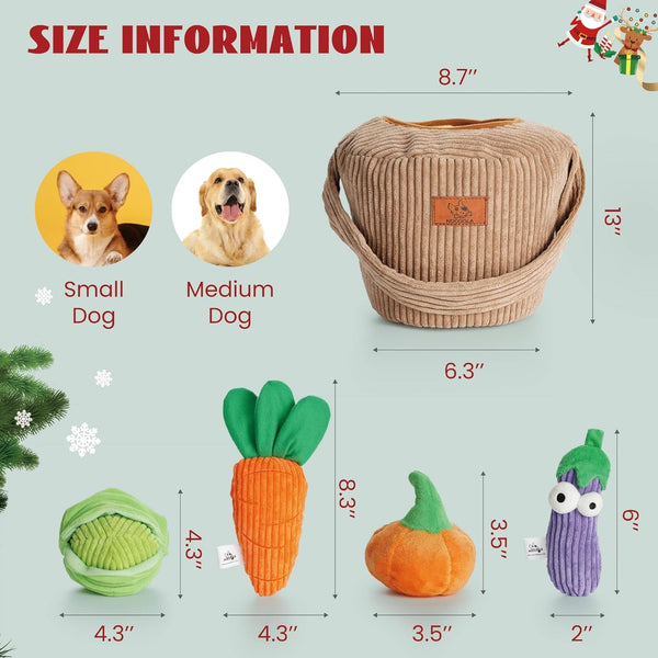 Nocciola Squeaky Fruits Veggies Stuffed Dog Toys Pack- Hide Seek Grocery Basket Crinkle Plush Puppy Toys to Keep Busy, Birthday Pet Supplies Gifts for Small Medium Breeds5