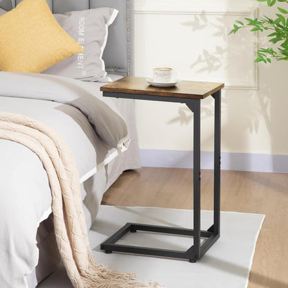 C Shaped End Table Set of 2, Couch Side Table That Slide under | TV Trays for Eating on Couch, Narrow Small Space Side Tables for Living Room Bedroom, Rustic Brown2