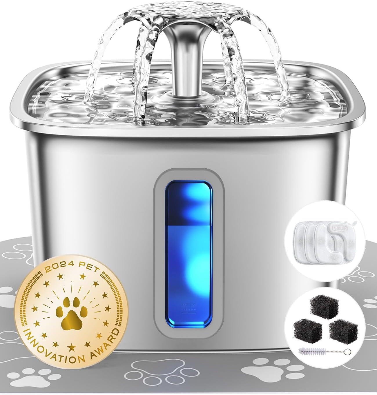 veken-innovation-award-winner-stainless-steel-cat-water-fountain-108oz-automatic-pet-fountain-dog-water-dispenser-with-3-replacement-filters-silicone-mat-gifts-for-cats-dogs-silver