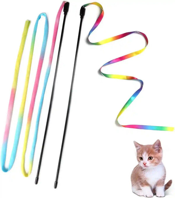 Cat Wand Toys Interactive Kitten Toys for Indoor Cats-2Pcs | Colorful Teaser Wand String for Exercise Kitten Stick Kitty Rope Toy Rainbow Ribbon Cat Charmer1