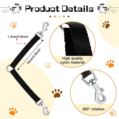 Reginary 4 Pieces No Tangle Dog Leash Couplers Black Double Clip Leash for Two Clasp Dog 0.6 Inch Wide Heavy Duty Nylon for Large Pet Walking Supplies, 4 Inch2