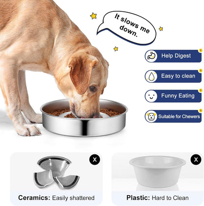 AIPERRO Stainless Steel Non Slip Slow Feeder Dog Bowl, 4 Cups Metal Dog Food Bowls for Medium and Large Dogs, Fun Bloat Stop Pet Bowl Dogs Water Bowl for Fast Eaters, Slows down Pets Eating6
