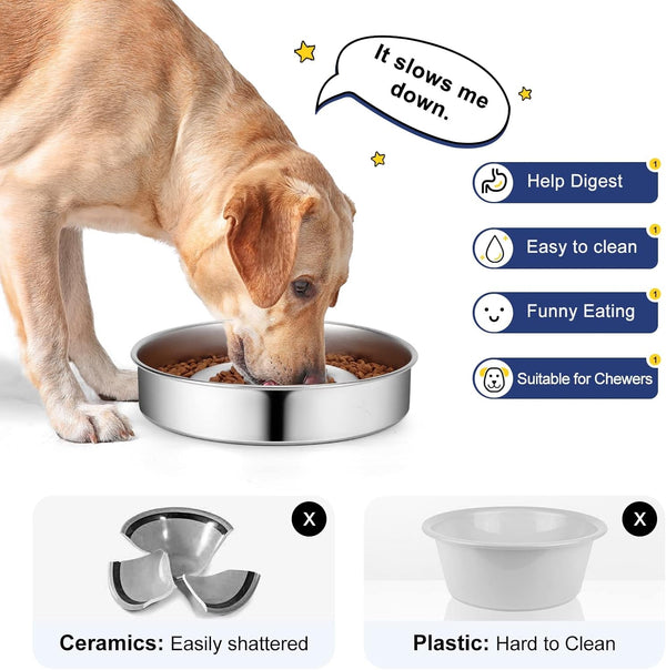 AIPERRO Stainless Steel Non Slip Slow Feeder Dog Bowl, 4 Cups Metal Dog Food Bowls for Medium and Large Dogs, Fun Bloat Stop Pet Bowl Dogs Water Bowl for Fast Eaters, Slows down Pets Eating6
