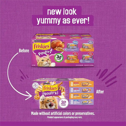 Purina Friskies Gravy Wet Cat Food Variety Pack, Poultry Shreds, Meaty Bits and Prime Filets - (Pack of 32) 5.5 Oz. Cans2