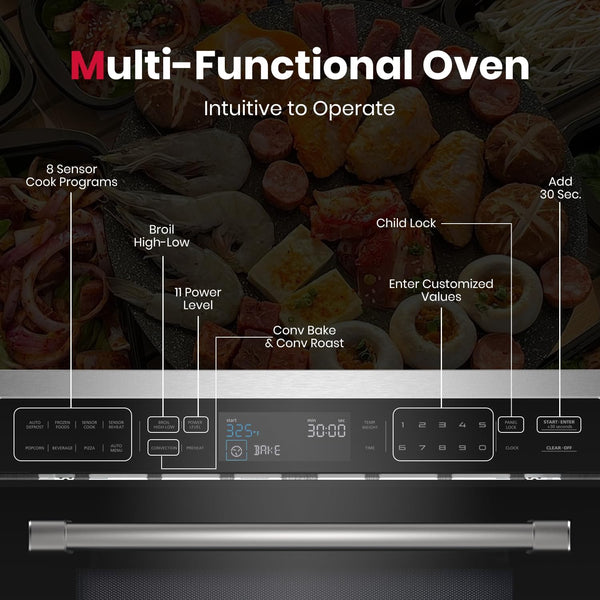 24 Inch Built in Microwave Oven, 1000W, 11 Levels, Sensor Cook, Touch Control, LCD Display, 1.6 Cu. Ft Wall Microwave Oven Combos, Stainless Steel2