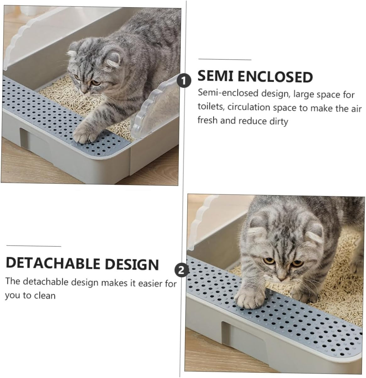 semi-enclosed-cat-litter-pan-toilet-detachable-anti-splash-durable-polymer-kitten-litter-box-small-grey-potty-for-indoor-cat-housebreaking