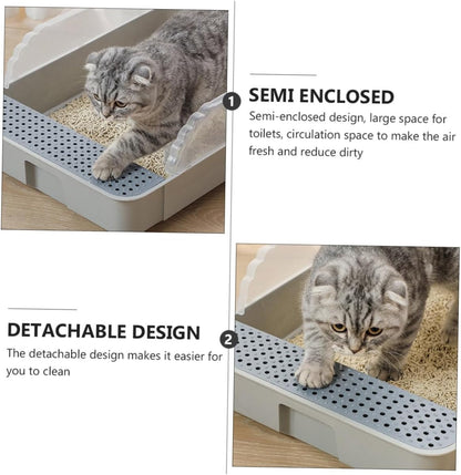 Semi-Enclosed Cat Litter Pan Toilet, Detachable Anti-Splash Durable Polymer Kitten Litter Box, Small Grey Potty for Indoor Cat Housebreaking6