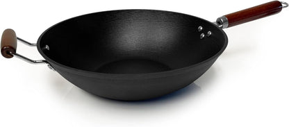 Light Weight Cast Iron Wok, Stir Fry Pan, Wooden Handle, 14 Inch, Chef’S Pan, Pre-Seasoned Nonstick, Commercial and Household, for Chinese Japanese and Others Cooking1