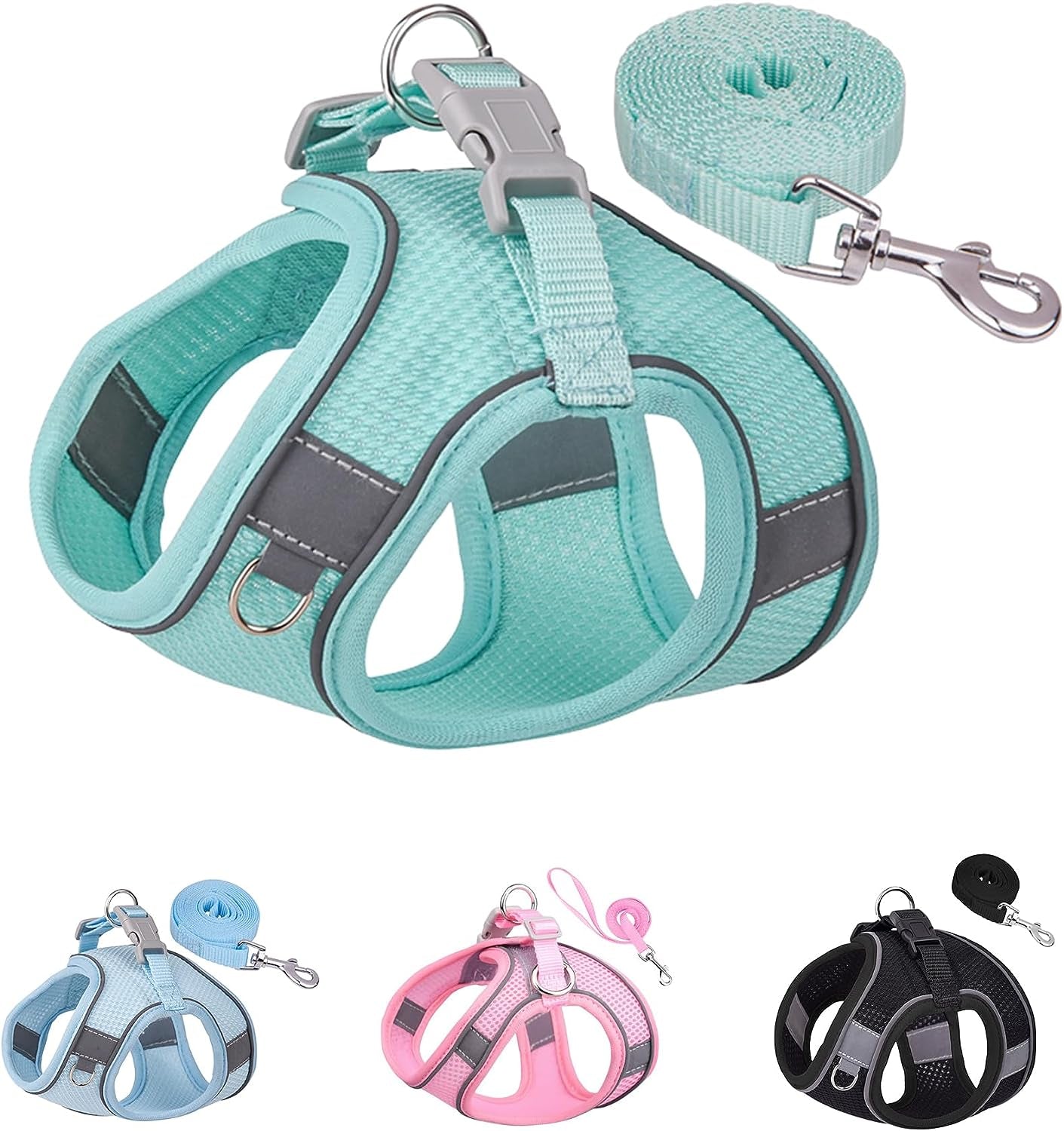 solmoony-dog-harness-for-small-medium-large-dogs-no-pull-puppy-and-leash-set-dogs-step-in-harness-mesh-harness-pink-xs