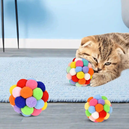 TUSATIY Cat Toy Balls with Bell 3PCS, Colorful Soft Fuzzy Balls Built-In Bell for Cats, Interactive Playing Chewing Toys for Indoor Cats and Kittens5