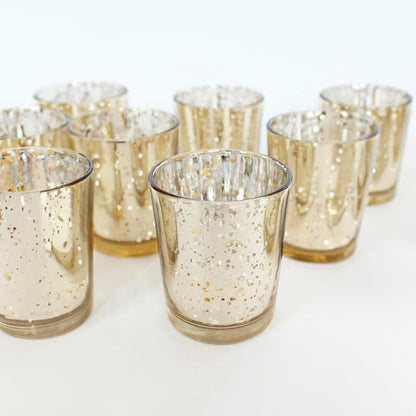 WGV Gold Speckled Tea Light Votive Candle Holder 2.2X2.75, Small Tiny Utility Cylinder Mercury Glass Vase, Home Accent Decor, 6 Pieces1