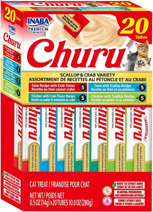 INABA Churu Cat Treats, Lickable, Squeezable Creamy Purée Cat Treat with Green Tea Extract & Taurine, 0.5 Ounces Each Tube, 20 Tubes, Tuna Variety14