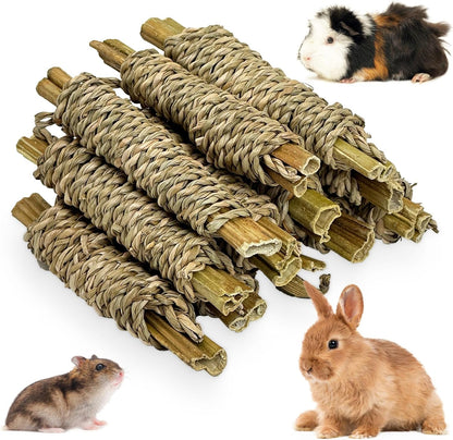 Fhiny 12 PCS Rabbit Chew Sticks, Natural Papaya Wood Seagrass Guinea Pig Chew Toys for Teeth Small Animal Molar Sticks Snacks for Bunny Guinea Pig Chinchilla Ferret Hamster Gerbil Dental Care1