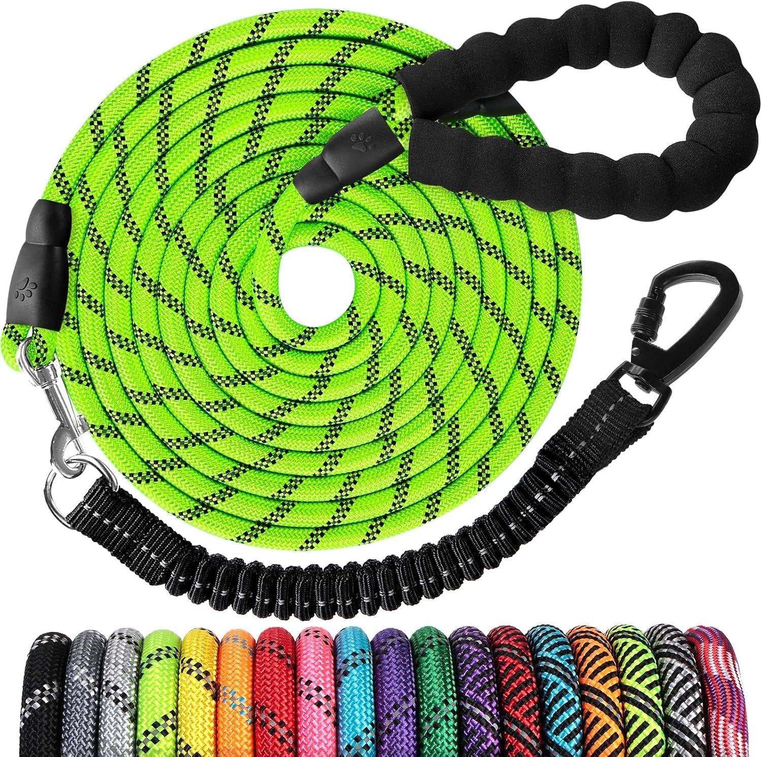 long-dog-leash-15-ft-heavy-duty-rope-leashes-for-dogs-training-with-swivel-lockable-hook-reflective-threads-bungee-and-padded-handle-dog-lead-for-large-small-medium-dogs-outside-walking-hiking