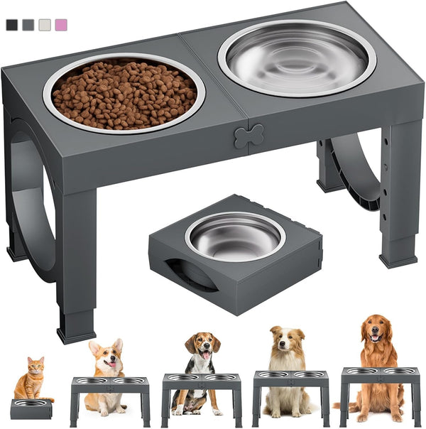 XIAZ Elevated Dog Bowls Large Breed Raised Dogs Bowl Stand Large/Medium Sized Dog Stainless Steel Food Water Bowl Stands 5 Heights Adjustable 9/11/12/14In Black Pet Feeder Dish Station18