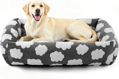 JOEJOY Dog Bed Medium Size Dog, Removable Washable Cover Orthopedic Soft Pet Bed, Anti-Slip Fluffy Plush Faux Rabbit Fur Puppy Bed, 30"X24"X8", Leopard Print, Grey10