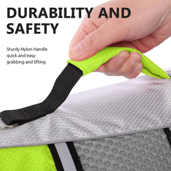 Queenmore Dog Life Jacket Small Float Vests for Swimming Boating Kayaking Mediumn Puppy Dogs Cats Neoprene Life Preserver Pet Water Lifesaver Lightweight Reflective Green,L3