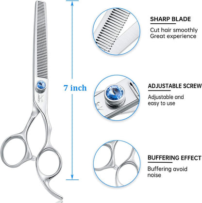 JASON Dog Grooming Thinning Scissors - 7" Trimming Blending Shears 50 Teeth | Ergonomic Pet Thinner Blender Shear Cat Texturizing Kit with Offset Handle and a Jewelled Screw, 30% Thinning Rate2