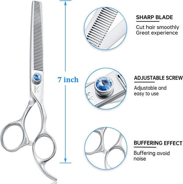 JASON Dog Grooming Thinning Scissors - 7" Trimming Blending Shears 50 Teeth | Ergonomic Pet Thinner Blender Shear Cat Texturizing Kit with Offset Handle and a Jewelled Screw, 30% Thinning Rate2