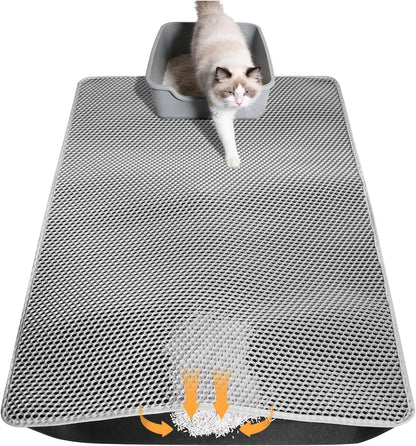 Cat Litter Mat 46"X26", Double Layer Waterproof Litterbox Mat, Gray | Non-Slip Backing, Washable for Easy Cleanup, Traps Stray Litter with Waterproof Honeycomb Large Grid That Is Urine-Proof.1