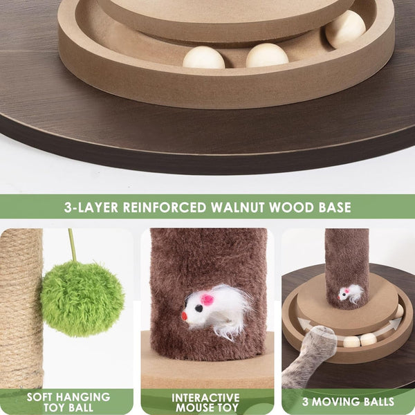 35" Sisal Rope Cat Scratching Post, Palm Leaf Cat Tree with Hanging Ball & Mouse Toy for Kittens & Adult Indoor Cats4
