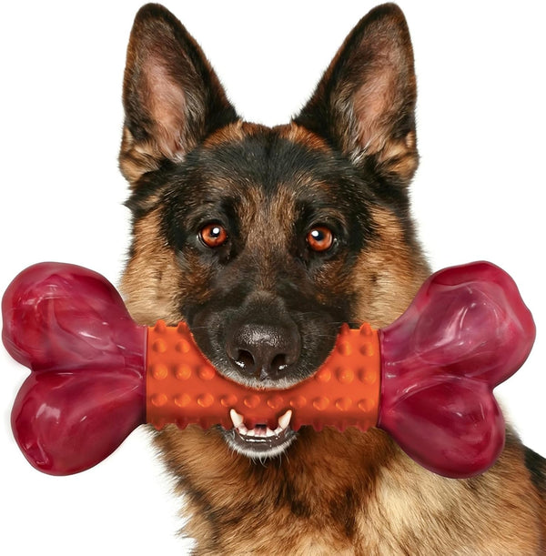 Tough Dog Toys for Aggressive Chewers: Beef Flavored Long Lasting Dog Bones for Large Dogs, Indestructible Dog Chew Toys to Keep Them Busy, Large Dog Toys for Medium & Large Breed, Red11