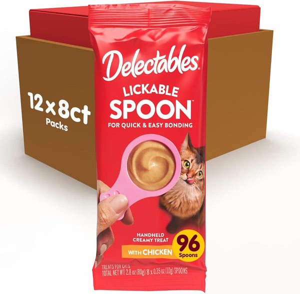 Delectables Lickable Spoon Handheld Wet Cat Treats Made with Real Chicken & Salmon, Quick & Easy Creamy Puree, Mess Free, Grain-Free, No Added Fillers, No By-Products, Variety Pack, 32Ct13