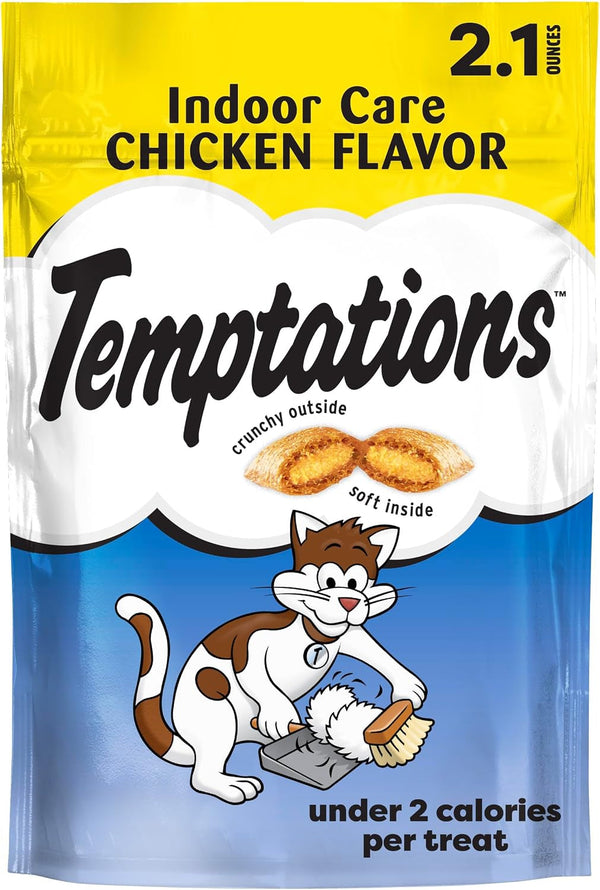 Temptations Indoor Care Crunchy & Soft Cat Treats, Chicken, 4.9 Oz, 10 Pack | under 2 Calories per Treat, Crunchy outside & Soft Inside, Resealable Pouch, 100% Complete & Balanced for Adult Cats11