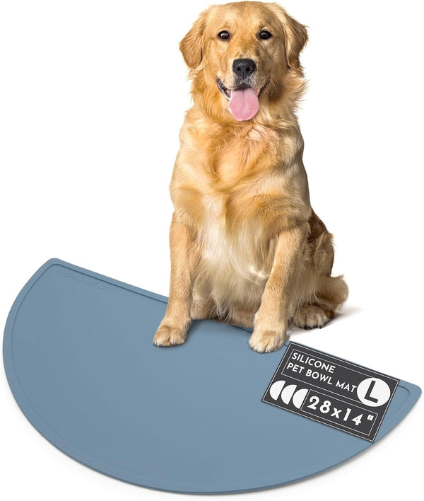 Should We Go? Waterproof Silicone Dog Food Mat – Large Size Non-Slip Pet Bowl Mat, Raised Edge Design, Easy-To-Clean Pet Food Placemat for Dog & Cat Bowls, 28" across X 14" Deep - Ocean Blue1