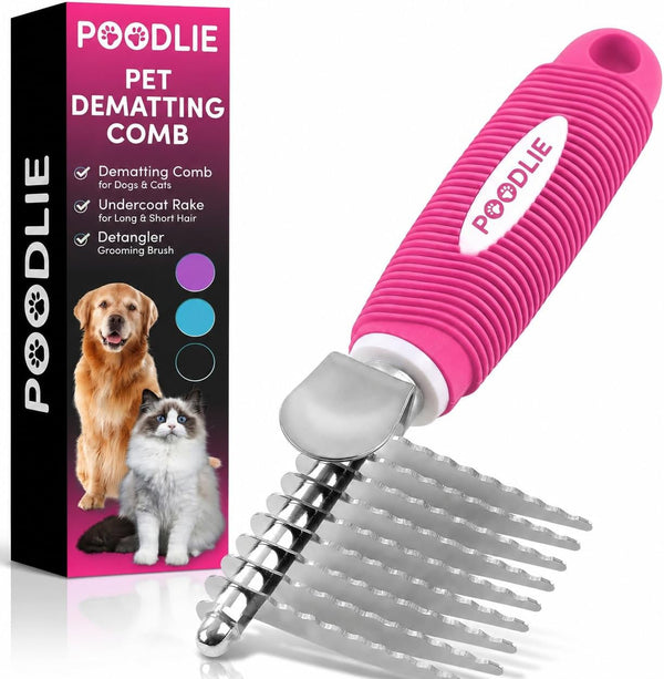 Poodle Dematting Fur Rake Comb Brush for Dogs and Cats - Long 2.5" Steel Safety Blades Metal Comb for Detangling Matted or Knotted Undercoat Hair15