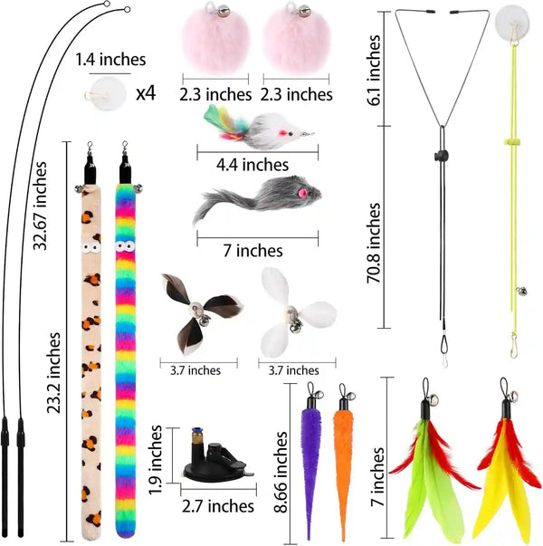 Soarer 4-In-1 Interactive Cat Wand Toy,12Pcs Durable Fishing Pole Cat Feathers Toys Replacements,Enhanced Suction Cup Cat Toy Floor,2 Types Door Hanging Cat String Toys for Indoor Kitten5