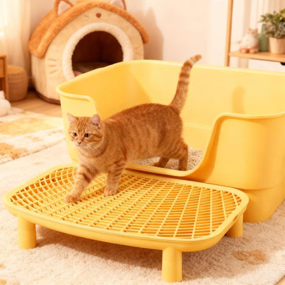 18.1 in Cat Litter Box Platform, Anti-Tracking Step, Yellow, Easy Clean5