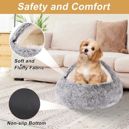 Hooded Dog Bed for Small Dogs, Nest Dog Beds, Washable Cute Cat Cave Bed, Cozy Nook Pet Bed for Dogs or Cats, Anti-Slip Puppy Bed Fits up to 22 Lbs Pets(Grey, 20" X 20")4