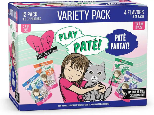 Weruva B.F.F. Play - Best Feline Friend Paté Lovers, Aw Yeah!, Paté Partay! Variety Pack, 3Oz Pouch (Pack of 12)1