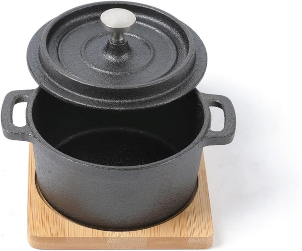Cast Iron Mini Dutch Oven with Lid Sauce Pan Melting Pot 270Ml/9.13Oz/1.08Cup Black Set of 64