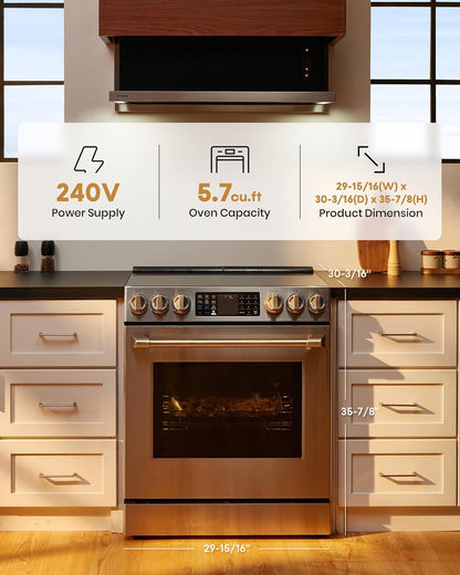 RES30552 Stainless Steel 30" Slide-In Electric Range with True Convection and Air Fry, 5-Burner Stove, 5.7 Cu. Ft. Oven, Self-Cleaning Mode, Freshbake Feature, and Easy-Touch Controls9