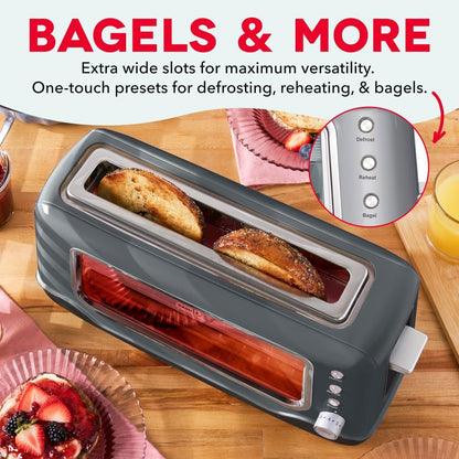 Clear View Toaster: Extra Wide Slot Toaster with See through Window - Defrost, Reheat + Auto Shut off Feature for Bagels, Specialty Breads & Other Baked Goods - Grey5
