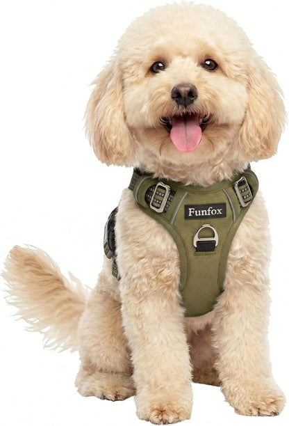 Funfox Dog Harness Medium Sized Dog, Vertical Handle Easy Control, No Pull Pet Vest Adjustable with 2 Leash Clips, Soft Material, Reflective Safe Night Walking for Small Medium Large Breed, Black, M35