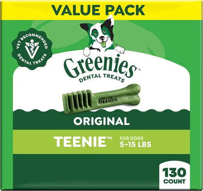 Greenies Teenie Original Natural Dental Dog Treats, Chicken, 192 Count | Clinically-Proven, Veterinarian-Recommended, 47% Less Tartar & 40% Less Plaque in 28 Days, for Dogs 5-15 Lbs, 54 Oz. Pack20