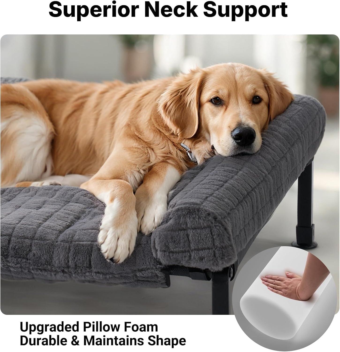 veehoo-fluffy-plush-double-dog-couch-bed-for-two-large-dogs-washable-elevated-dog-beds-with-removable-bolster-cushion-cooling-raised-pet-cot-with-breathable-mesh-no-slip-feet-59-x-37-inches-grey