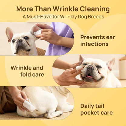 HICC PET Wrinkle Wipes for Dogs | Deep Fold Cleaning Wipes for Facial Folds | Helps Clean Dirt, Tear Residue for Tail Pockets & Skin Folds | Gentle for Bulldogs, French Bulldogs & Pugs | 100 Count5