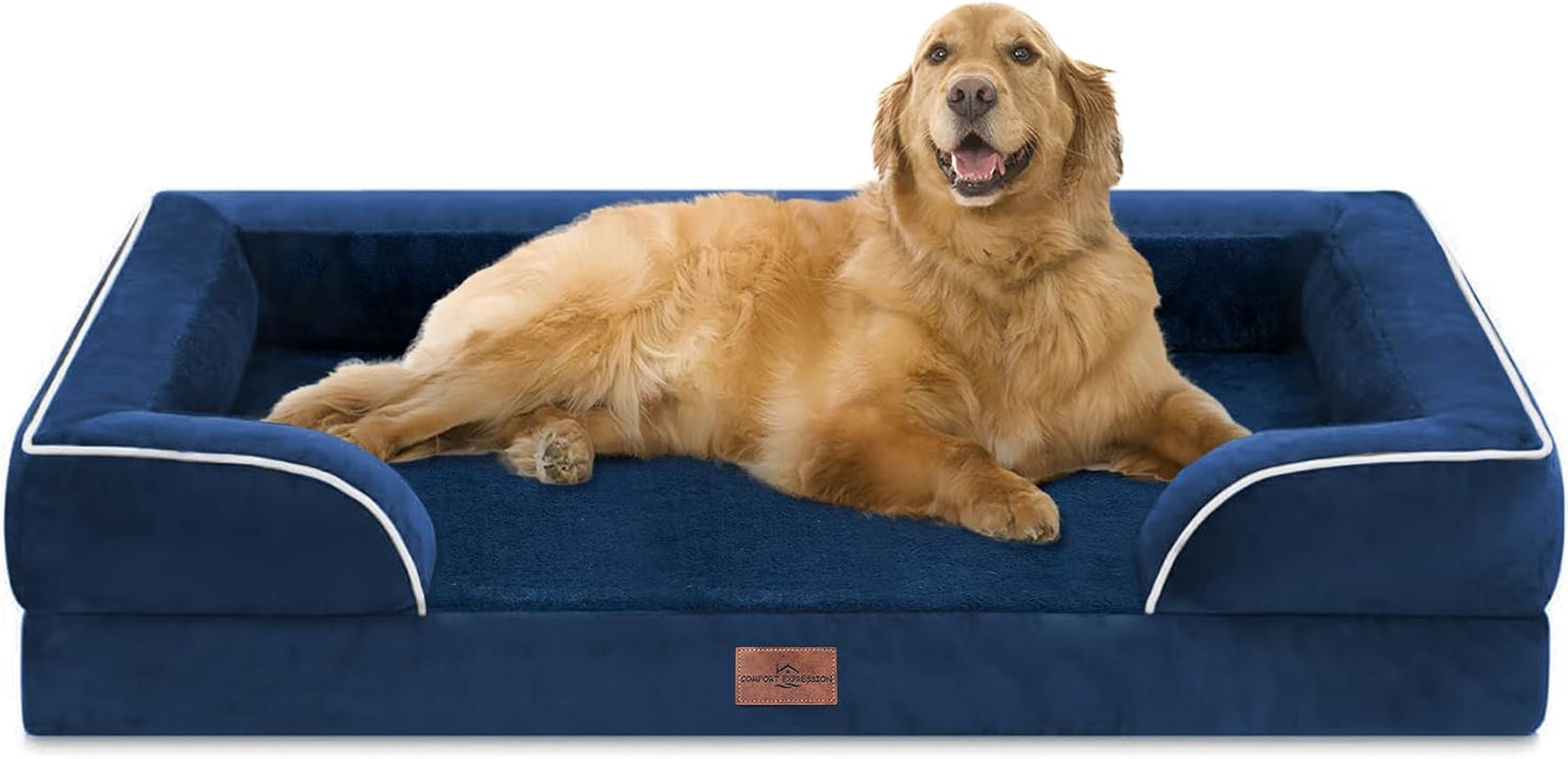 comfort-expression-orthopedic-dog-bed-for-extra-large-dogs-with-bolster-waterproof-dog-couch-bed-with-washable-cover-non-slip-bottom-supportive-egg-crate-foam-xl-pet-bed-42x30-inch