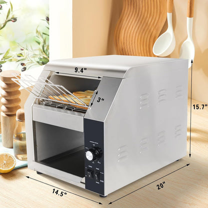 Hakka Commercial Conveyor Toaster, 450 Slices/Hour Heavy Duty Conveyor Toaster Stainless Steel Toaster Oven Electric Restaurant Toaster with 3" Opening for Toast Bun Bagel Bread-120V,1800W6