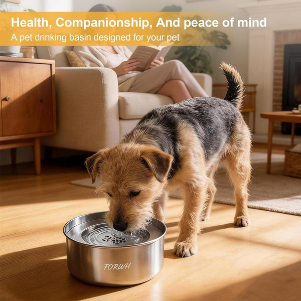 304 Stainless Steel Dog Water Bowl No Spill, 101Oz/3L Large Capacity Pet Water Dispenser with Floating Disk, Non-Slip Slow Drink Feeder for Cat, Anti-Gulping & Splash Proof for Travel, Car & Home7
